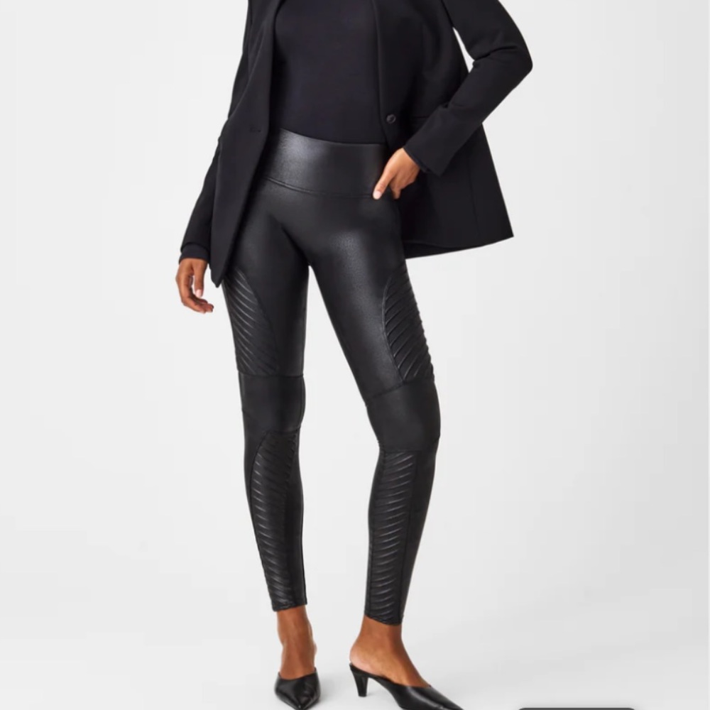 SPANX Faux Leather Black Moto Leggings Size M